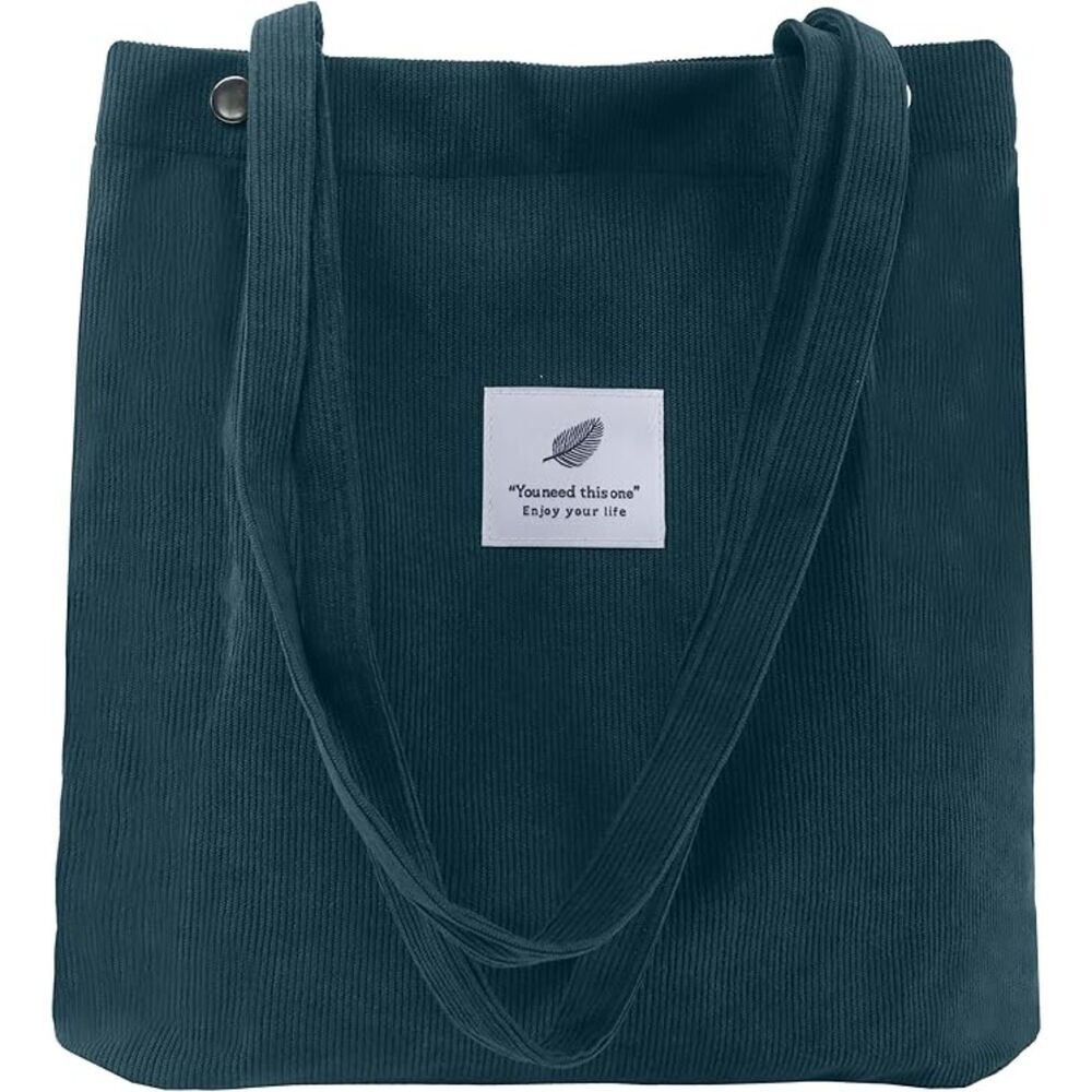 Women Turquoise Imported Corduroy Small Canvas Shoulder Handy Tote Bag